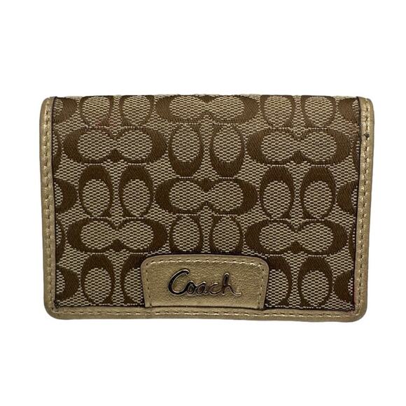 COACH Signature Gold and Brown Card Case Wallet - Picture 1 of 8